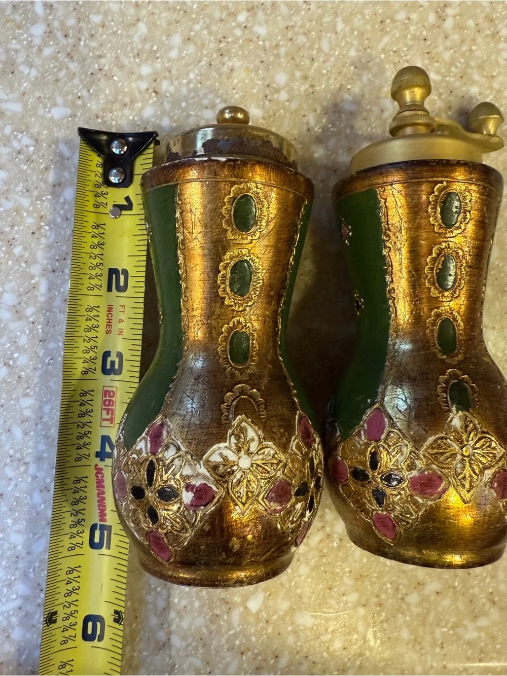 Ornate Green & Gold Decorative Salt and Pepper Shakers - Elegant Table Accent